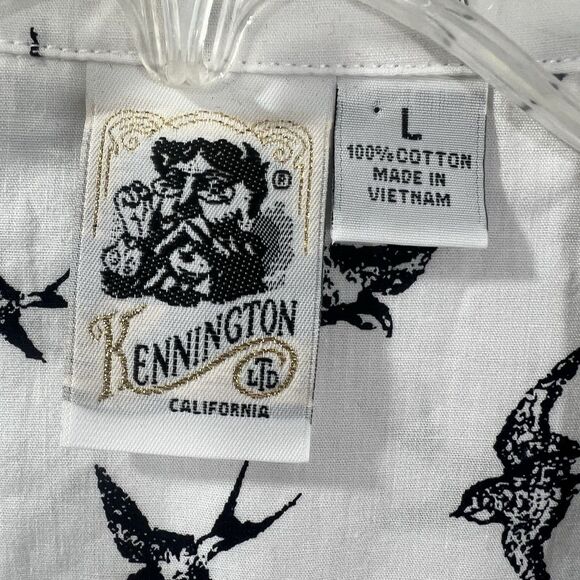 Kennington LTD Shirt Mens LARGE white bird sparrow aop Button Up Short Sleeve - Picture 3 of 11